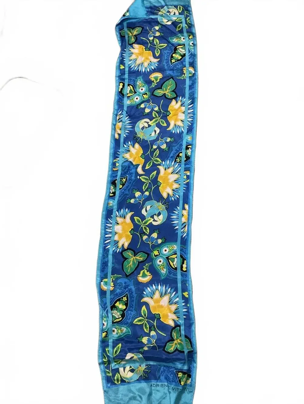Adrienne Vittadini Blue Floral Long Silk Scarf
